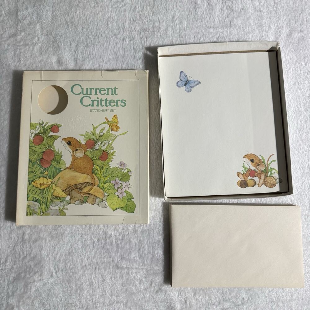 Vtg 80s Current Stationery Set Mouse Mushroom Critters Butterfly Cottage PARTIAL